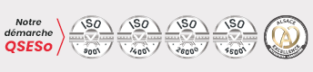 La démarche QSESo PTC est labelisée ISO 9001, ISO 14001, ISO 26000, ISO 45001 et ALSACE EXCELLENCE